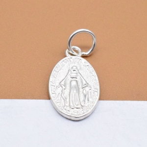 5 Sterling Silver Miraculous Mary Medal Charms, 925 Silver Universal Virgin Mary Charm, Religious Charm, Necklace Charm, Bracelet Charm