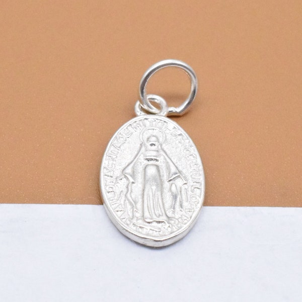 2 Sterling Silver Miraculous Mary Medal Charms, 925 Silver Universal Virgin Mary Charm, Religious Charm, Necklace Charm, Bracelet Charm