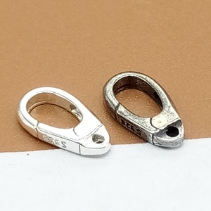 4 Sterling Silver Oval Push Clasps, Small Push Gate Clasp, 925 Silver Oval Clasp, Hinged Ring Clasp, Spring Gate Clasp for Bracelet Necklace