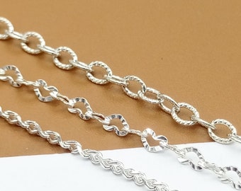 Sterling Silver Cable Chain, Hammered Heart Chain, 925 Silver Tapped Cable Chain, Twist Cable Chain, Unfinished Chain Footage 3.28ft, 100cm
