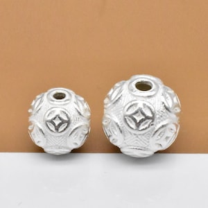 2 Sterling Silver Coin Beads, 925 Silver Coin Round Beads, Money Bead, Ball Bead, Bracelet Bead, Necklace Bead 10mm 12mm