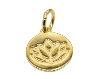 2pcs 18K Gold Vermeil Style Lotus Charms 2-Sided 18K Gold Plated over 925 Sterling Silver Lotus Flower Charm for Yoga Meditation Necklace