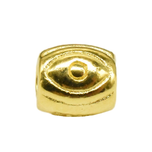 18K Gold Vermeil Style Eye Imprint Bead over 925 Sterling Silver, Heavy 18K Gold Plated Small Eye Bead, Eye Barrel Bead, Bracelet Bead
