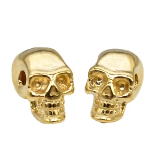 14K Gold Vermeil Stil Schädelperle, Sterlingsilber Schädelperle mit schwerem 14K Gold überzogen, Halloween Perle, Armbandperle, Halskettenperle