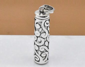 Sterling Silver Spiral Locket Pendant, 925 Silver Cylinder Locket Pendant, Prayer Box, Wish Box, Spiral Memory Box, Vine Locket Pendant