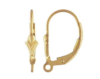 14K Gold Filled Fleur De Lis Leverback Earring with Open Ring, Gold Filled Lever Back Earring Component, Gold Filled Earring Jewelry