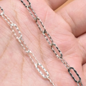 Sterling Silver Paperclip Chain, 925 Silver Paper Clip Chain, Oxidized Oval Cable Chain, Hammered Cable Chain, Unfinished Chain Footage