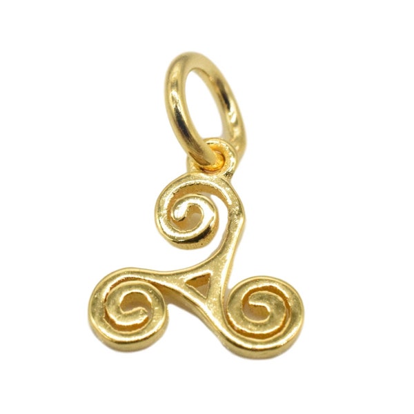 4 Sterling Silver Triskelion Charm with One Micron 18K Gold Plated, 18K Gold Vermeil Style Triskelion Charm, Spiral Charm, Necklace Charm