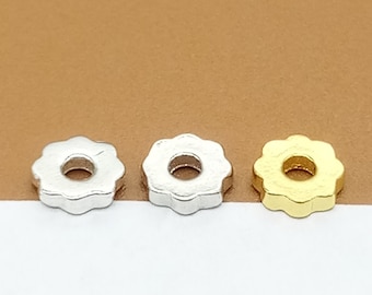 20 Sterling Silver Flower Spacer Beads, 925 Silver Floral Bead w/ Rhodium Plated, Gold Plated Flower Bead, Necklace Bead, Bracelet Bead