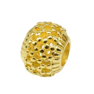 14K Gold Vermeil Style Flower Bead, 925 Sterling Silver Flower Bead w/ Heavy 14K Gold Plated, Flower Rondelle Bead, Bracelet Bead 8mm