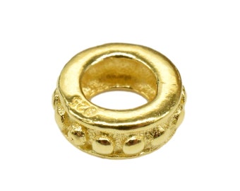 14K Gold Vermeil Style Large Hole Spacer Bead on 925 Sterling Silver, Heavy 14K Gold Plated Round Spacer Bead, Ring Spacer Bead 8mm