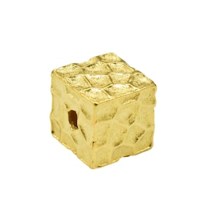 14K Gold Vermeil Style Cube Bead, 925 Sterling Silver Cube Bead with Heavy 14K Gold Plated, Cubic Bead, Square Bead, Checked Cube Bead