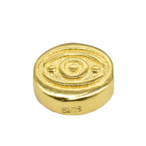 925 Sterling Silver Eye Round Bead 2-sided w/ Heavy 18K Gold Plated, 18K Gold Vermeil Style Small Eye Bead, Eye Imprint Bead, Bracelet Bead