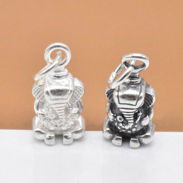 Sterling Silver Ganesha Charm with Coins Back, 925 Silver Shiva Charm, Elephant Charm, Shiny Ganesha Pendant, Necklace Charm, Bracelet Charm