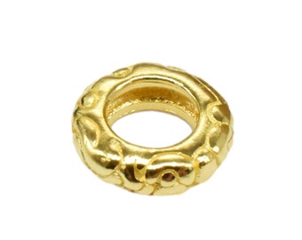 14K Gold Vermeil Style Large Hole Spacer Bead on 925 Sterling Silver, Heavy 14K Gold Plated Spiral Pattern Bead, Ring Spacer Bead