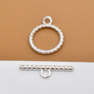 5 Sterling Silver Twisted Toggle Clasps, 925 Silver Coiled Toggle Clasps, Ring & Bar Set, Toggle Clasp for Bracelet Necklace 8mm 10mm