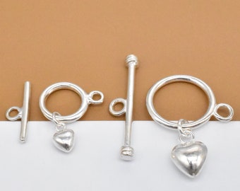 2 cierres de palanca en forma de corazón de plata de ley, cierres de palanca de plata 925, cierre de palanca en forma de corazón, círculo de 9 mm y 12 mm, cierre de pulsera, cierre de collar