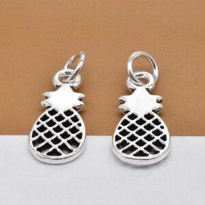 4 Sterling Silver Pineapple Charms 2-sided, 925 Silver Pineapple Charms, Pineapple Pendant, Fruit Charm for Necklace Bracelet Earring