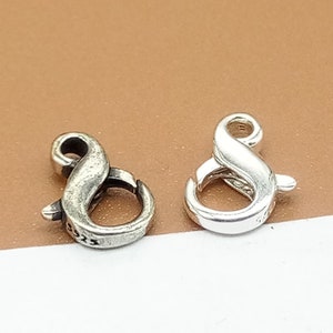 4 Sterling Silver Infinity Lobster Clasps, Small 925 Silver Trigger Clasp, Small Infinity Clasp, Claw Clasp, Bracelet Clasp, Necklace Clasp