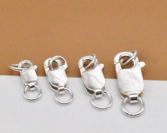 10 Sterling Silver Lobster Clasps with 2 Rings, 925 Silver Rectangle Trigger Clasps, Lobster Claw Clasp, Necklace Clasp, Bracelet Clasp