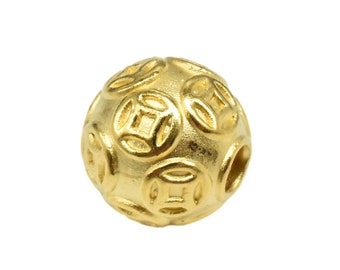 14K Gold Vermeil Style Coin Round Bead, 925 Sterling Silver Coin Bead w/ Heavy 14K Gold Plated, Money Bead, Round Ball Bead, Bracelet Bead