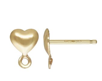 14K Gold Filled Heart Post Earring w/ Ring, Gold Filled Love Earring Post with Backs, Ear Post Earring, Earring Jewelry Making 1/20 14KT GF