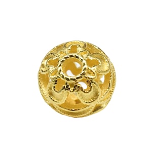 14K Gold Vermeil Style Floral Ball Bead, 925 Sterling Silver Round Bead w/ Heavy 14K Gold Plated, Flower Bead, Bracelet Bead, Necklace Bead