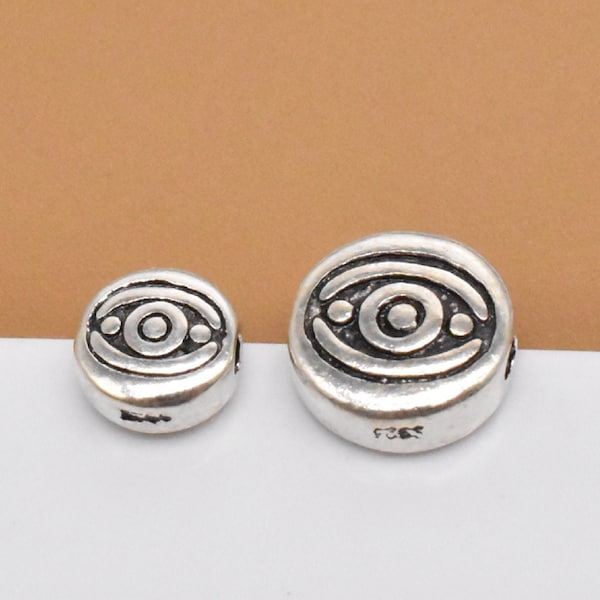 4 Sterling Silver Eye Round Beads 2-sided, 925 Silver Eye Beads, Eye Imprint Bead, Small Eye Bead, Spacer Bead, Bracelet Bead, Necklace Bead