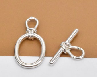 2 Sets Sterling Silver Toggle Clasps, 925 Silver Toggle Clasp, Oval Toggle Clasp, Twisted Toggle Clasp Connector for Necklace Bracelet