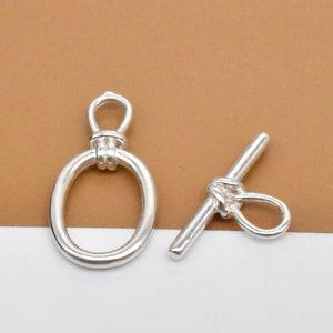 2 Sets Sterling Silver Toggle Clasps, 925 Silver Toggle Clasp, Oval Toggle Clasp, Twisted Toggle Clasp Connector for Necklace Bracelet