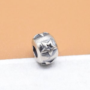 6 Sterling Silver Star Pony Beads, 925 Silver Pentagram Bead, Star Donut Bead, Pony Spacer Bead, Bracelet Bead, Necklace Bead 5.5mm