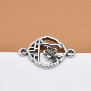 4 Sterling Silver Flower Connector, 925 Silver Flower Connector, Floral Connector, Oxidized Connector, Blossom Connector, Bracelet Connector