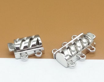 Sterling Silver Tube Clasp w/ Rhodium Plated, 925 Silver Tube Clasp 2 3 Strands, Pearl Clasp, Push-in Clasp, Slide Lock Clasp, Bar Clasp