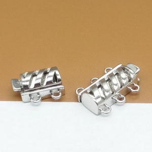 Sterling Silver Tube Clasp w/ Rhodium Plated, 925 Silver Tube Clasp 2 3 Strands, Pearl Clasp, Push-in Clasp, Slide Lock Clasp, Bar Clasp