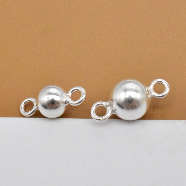 10 connecteurs de perles de boule en argent sterling, connecteur de boule ronde en argent 925, charme de boule ronde, connecteur de boule pour bracelet collier 3mm 4mm 5mm