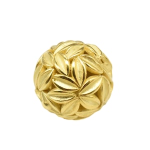14K Gold Vermeil Style Flower Bead on 925 Sterling Silver, Heavy 14K Gold Plated Flower Bead, Flower Round Bead, Leaf Bead, Bracelet Bead