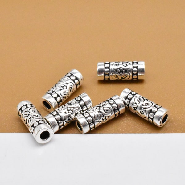 10 Sterling Silver Butterfly Tube Beads, 925 Silver Butterfly Beads, Small Tube Beads, Barrel Beads, Patterned Beads, Bracelet Spacer Beads