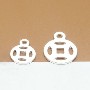 20 Sterling Silver Chinese Coin Charms 2-sided, 925 Silver Coin Charms, Small Coin Charms, Coin Tag Charms, Bracelet Charm, Necklace Charm