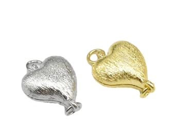 Sterling Silver Heart Magnetic Clasps Rhodium Plated, 925 Silver Stardust Heart Clasps, Gold Plated Magnetic Clasps, Satin Magnet Clasps