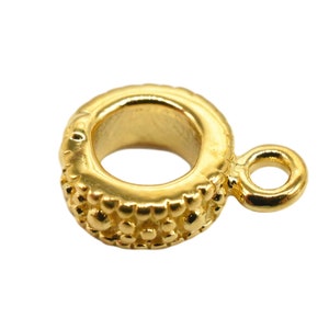 14K Gold Vermeil Style Donut Bail Bead, Heavy 14K Gold Plated Tire Bead w/ Ring over 925 Sterling Silver, Bail Bead Charm, Bracelet Bead