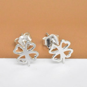 8 Pairs Sterling Silver Clover Earring Posts, 925 Silver Clover Ear Posts, Four Leaf Earrings, Lucky Flower Post Earring, Earring Components