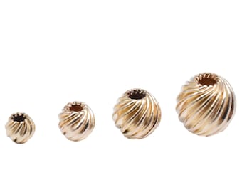 5 Stück 14K Gold Filled Twist gewellte Perlen, Gold gefüllte gewellte Perlen, Kürbis-Art-Perle, runde Perle, Armbandperle 3 mm 4 mm 5 mm 6 mm