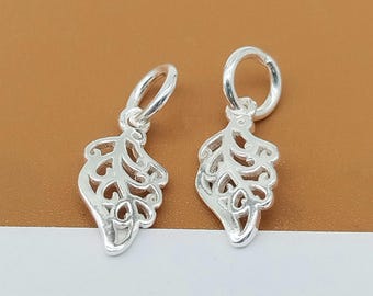 5 Sterling Silver  Leaf Charms, 925 Silver Leaf Charm, Spiral Leaf Charm, Tree Charm, Small Leaf Charm for Bracelet Necklace