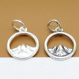 5 Sterling Silver Mountain Charms 2-sided, 925 Silver Mountain Range Charm, Hill Circle Charm, Bracelet Charm, Necklace Charm, Earring Charm