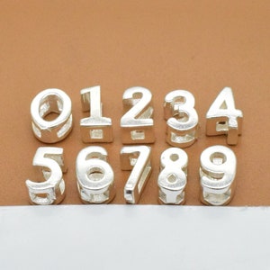 10 Sterling Silver Number Slider Beads, 925 Silver Number Slide Beads, Bracelet Bead, Necklace Bead, Number Bead, Shiny Bead