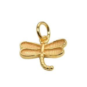 14K Gold Vermeil Style Dragonfly Charm, 925 Sterling Silver Dragonfly Charm w/ Heavy 14K Gold Plated, Dragon Fly Charm, Necklace Charm