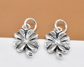 2 Sterling Silver Clover Charms, 925 Silver Clover Charms, Lucky Flower Charms, Luck Charm, Four Leaf Charm, Necklace Charm, Bracelet Charm
