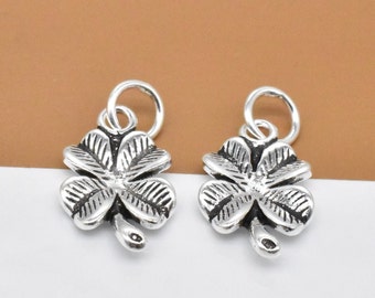 4 Sterling Silver Clover Charms, 925 Silver Clover Charms, Lucky Flower Charms, Luck Charm, Four Leaf Charm, Necklace Charm, Bracelet Charm