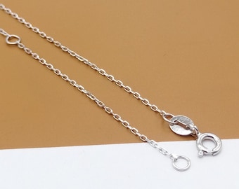 Cadena de cable de plata esterlina con placa de rodio, cadena de collar de cable de plata 925, collar de cadena sin deslustre, cadena ajustable de 1 mm 18 pulgadas