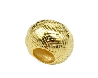14K Gold Vermeil Style Weave Bead on 925 Sterling Silver, Heavy 14K Gold Plated Knot Bead, Rondelle Bead, Large Hole Bead, Bracelet Bead